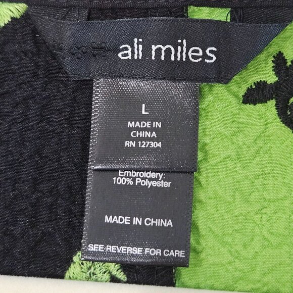 Ali Miles Tunic Top Large Green Floral Embroidered Long Sleeve Colorblock - Picture 7 of 11